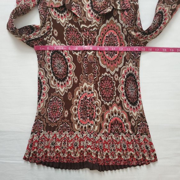 Signature By Larry Levine Crinkle Ruched 3/4 Bell Sleeve Vintage Blouse Sz Large - Picture 9 of 14